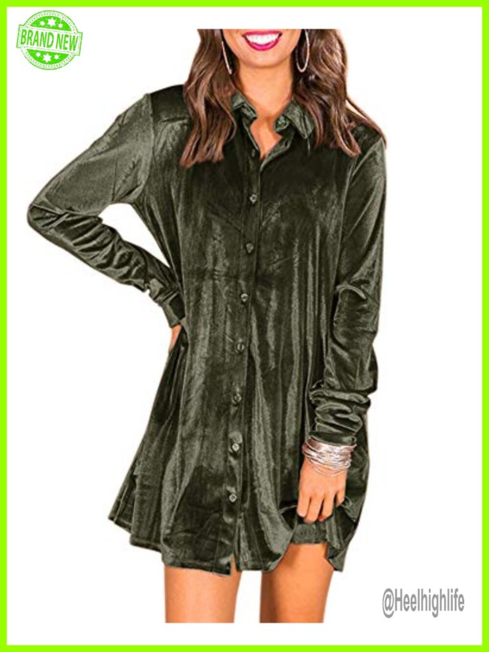 Velvet Button Down Tunic Mini Dress Long Sleeve Swing Top